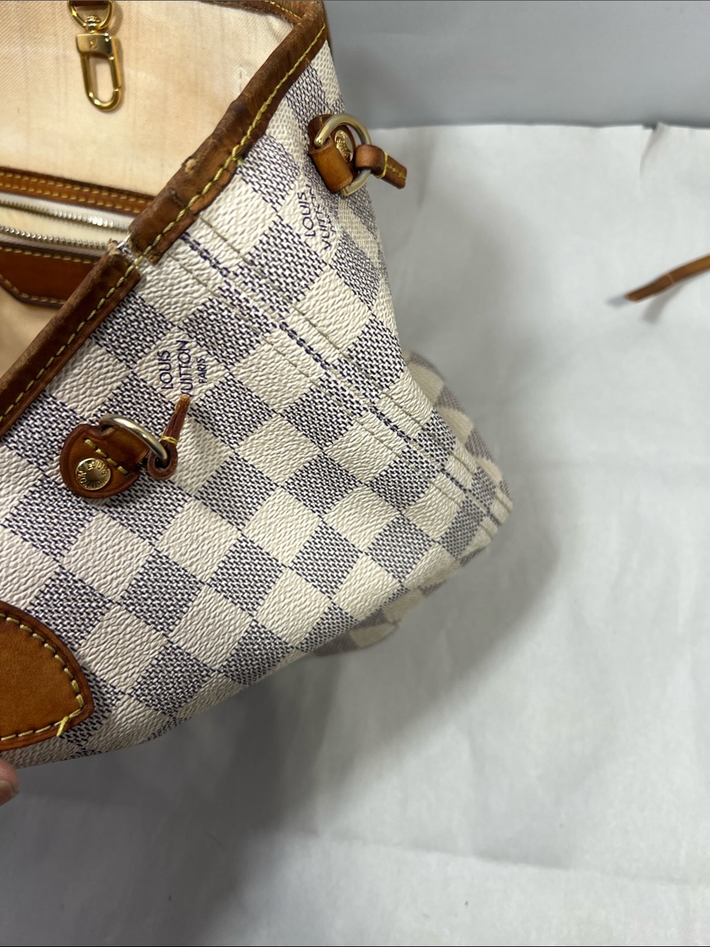 Louis Vuitton Damier Azur Canvas Tote in Cream and Brown Trim ,PM